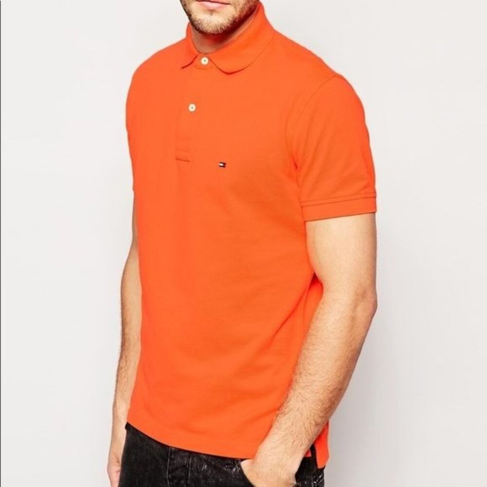 Tommy Hilfiger Mens Classic Fit Polo Shirt Orange Size S